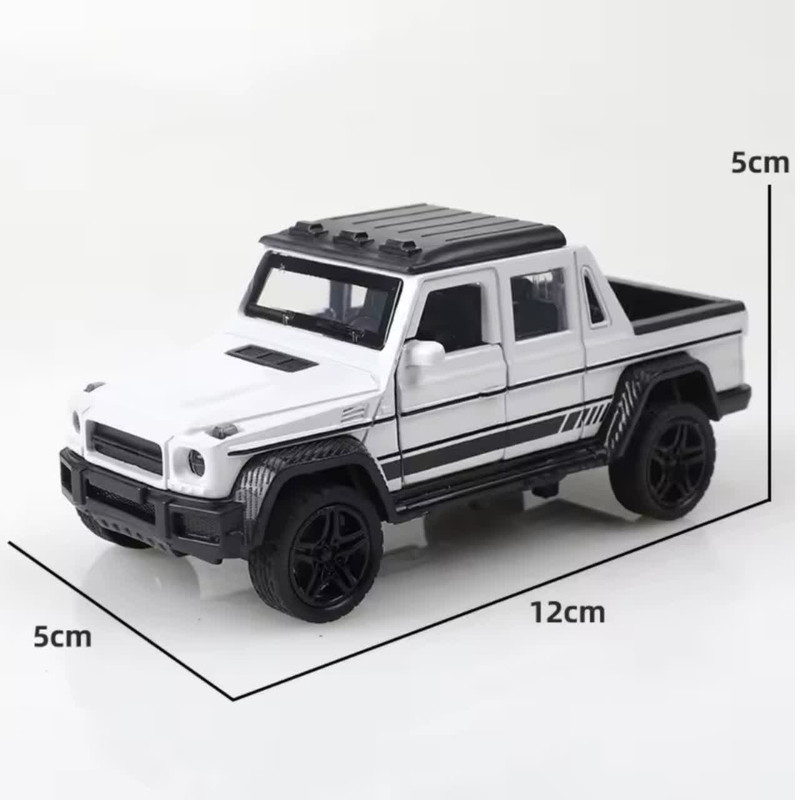 ماکت ماشین فلزی وانت بنز جی کلاس ناب سل مدل MERCEDES BENZ G-CLASS عقبکش، چراغدار و موزیکال با در و صندوق بازشو بههمراه جاسوییچی