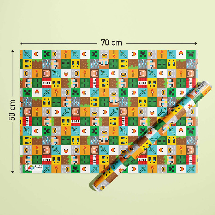 کاغذ کادو صدفی طرح ماینکرافت سایز 50*70 سانتی متر بسته 2 عددی