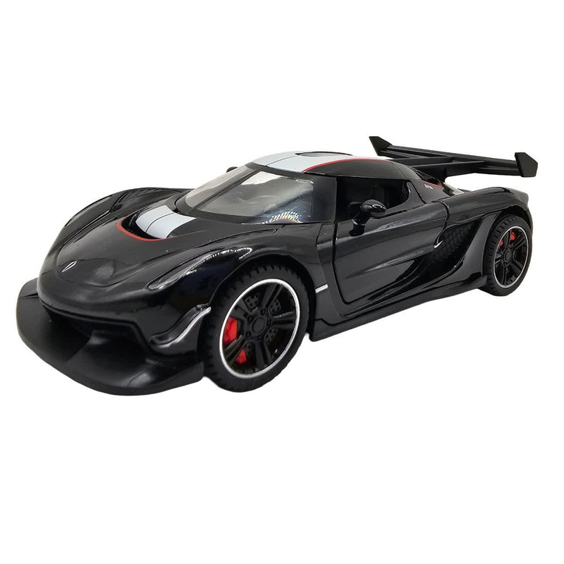 ماکت ماشین سواری اسپرت ناب سل مدل Koenigsegg JESKO فلزی موزیکال چراغدار، درب خفاشی بازشو، چرخ لاستیکی و قابلیت عقبکش همراه با استند
