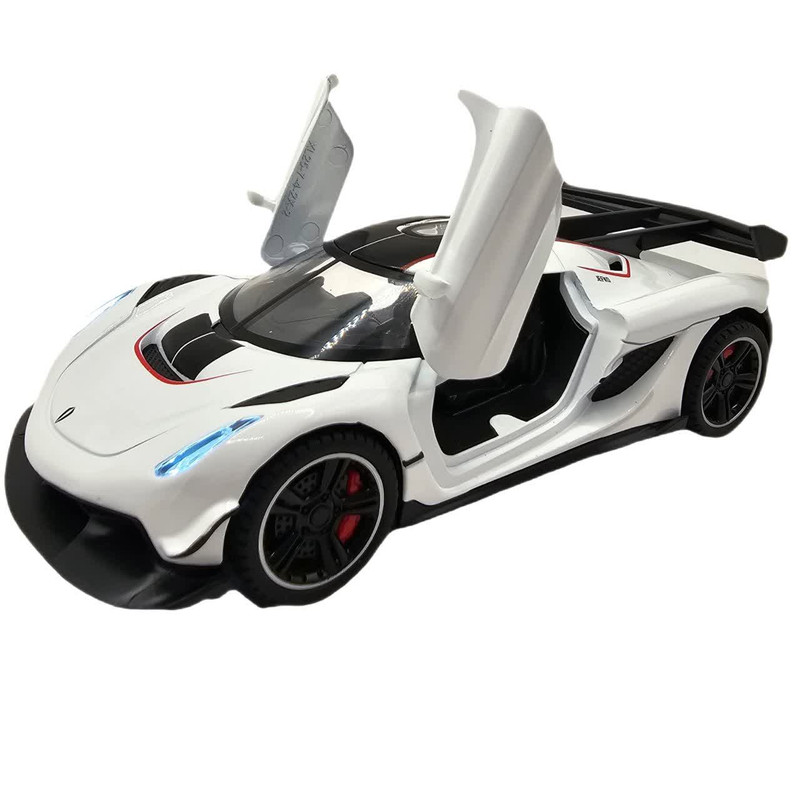 ماکت ماشین سواری اسپرت ناب سل مدل Koenigsegg JESKO فلزی موزیکال چراغدار، درب خفاشی بازشو، چرخ لاستیکی و قابلیت عقبکش همراه با استند