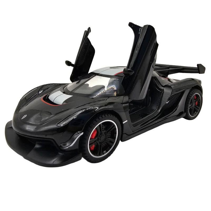 ماکت ماشین سواری اسپرت ناب سل مدل Koenigsegg JESKO فلزی موزیکال چراغدار، درب خفاشی بازشو، چرخ لاستیکی و قابلیت عقبکش همراه با استند
