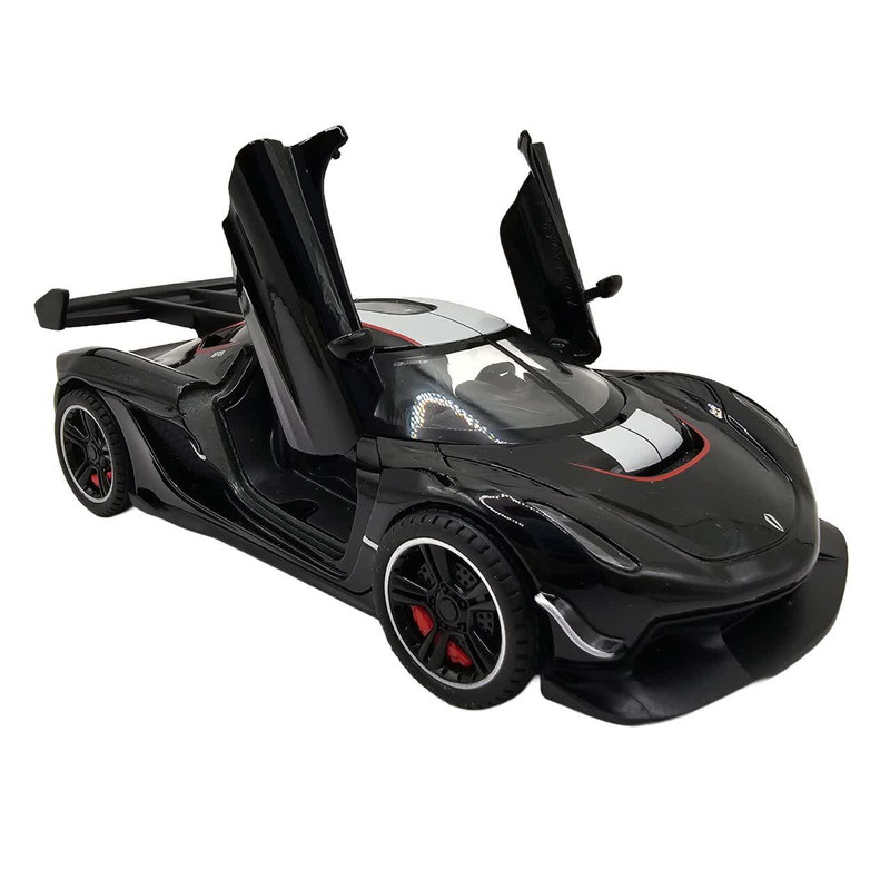ماکت ماشین سواری اسپرت ناب سل مدل Koenigsegg JESKO فلزی موزیکال چراغدار، درب خفاشی بازشو، چرخ لاستیکی و قابلیت عقبکش همراه با استند