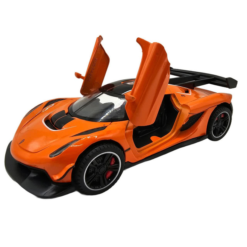 ماکت ماشین سواری اسپرت ناب سل مدل Koenigsegg JESKO فلزی موزیکال چراغدار، درب خفاشی بازشو، چرخ لاستیکی و قابلیت عقبکش همراه با استند