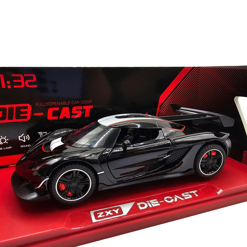 ماکت ماشین سواری اسپرت ناب سل مدل Koenigsegg JESKO فلزی موزیکال چراغدار، درب خفاشی بازشو، چرخ لاستیکی و قابلیت عقبکش همراه با استند