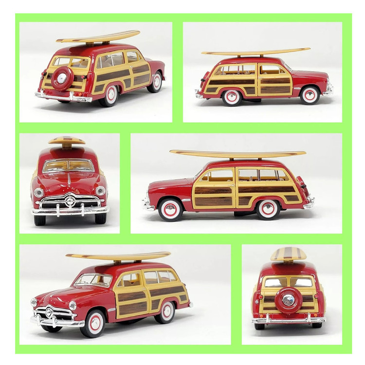 ماکت ماشین تزئینی کینزمارت فورد WOODY WAGON 1949 مدل 367 با بدنه فلزی و پلاستیکی، درهای بازشو از بغل و 4 چرخ متحرک