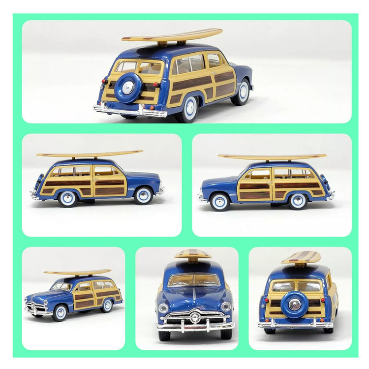 ماکت ماشین تزئینی کینزمارت فورد WOODY WAGON 1949 مدل 367 با بدنه فلزی و پلاستیکی، درهای بازشو از بغل و 4 چرخ متحرک