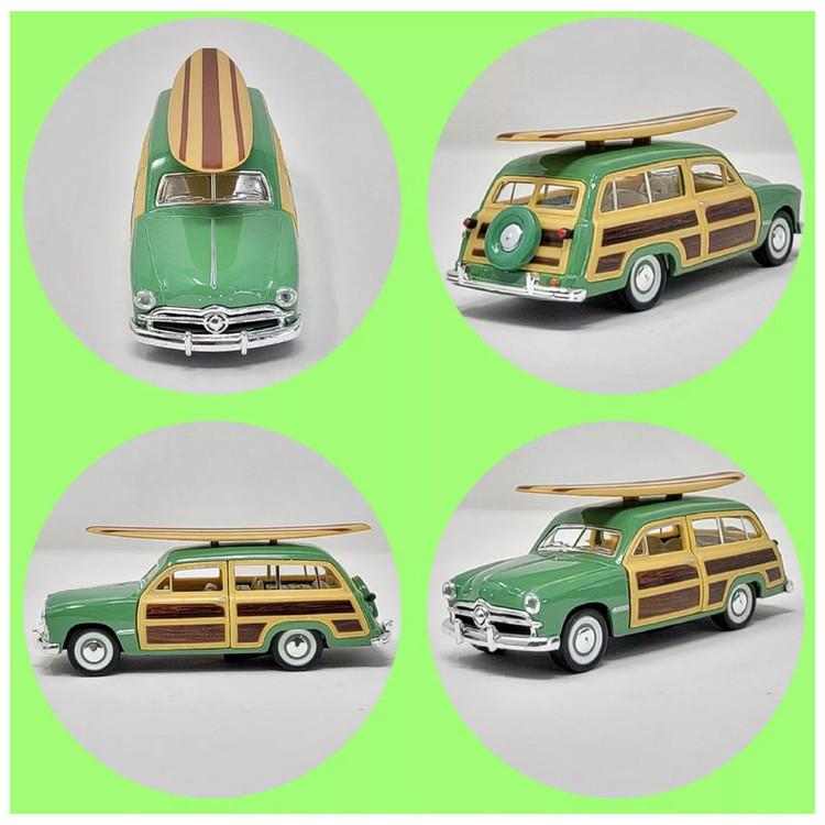 ماکت ماشین تزئینی کینزمارت فورد WOODY WAGON 1949 مدل 367 با بدنه فلزی و پلاستیکی، درهای بازشو از بغل و 4 چرخ متحرک