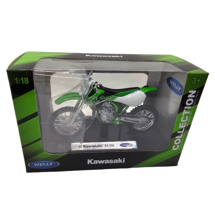 ماکت موتور بازی ناب سل مدل کاوازاکی ولی فلزی اسپرت کد KAWASAKI KX250 NAAB001 با قابلیت جک، چرخ و فرمان متحرک