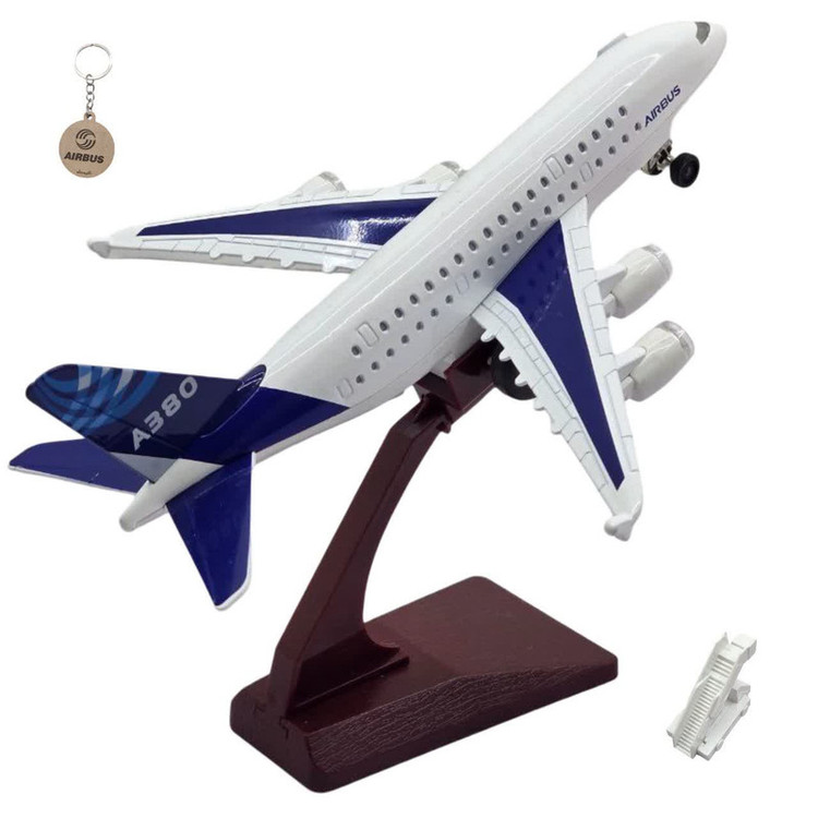 ماکت هواپیما ناب سل مدل فلزی موزیکال چراغدار ایرباسA380 استند دار با پله مسافر AIRBUS A380 همراه با جاسوییچی